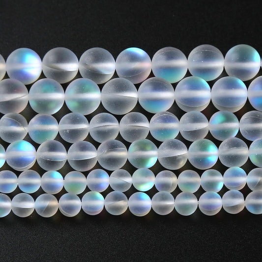 ZXYMLZI 32pcs 10mm Natural White Mystic Aura Quartz Beads Frosted Matte Moonstone Round Loose Beads For Jewelry Making DIY Bracelet Necklace 15"