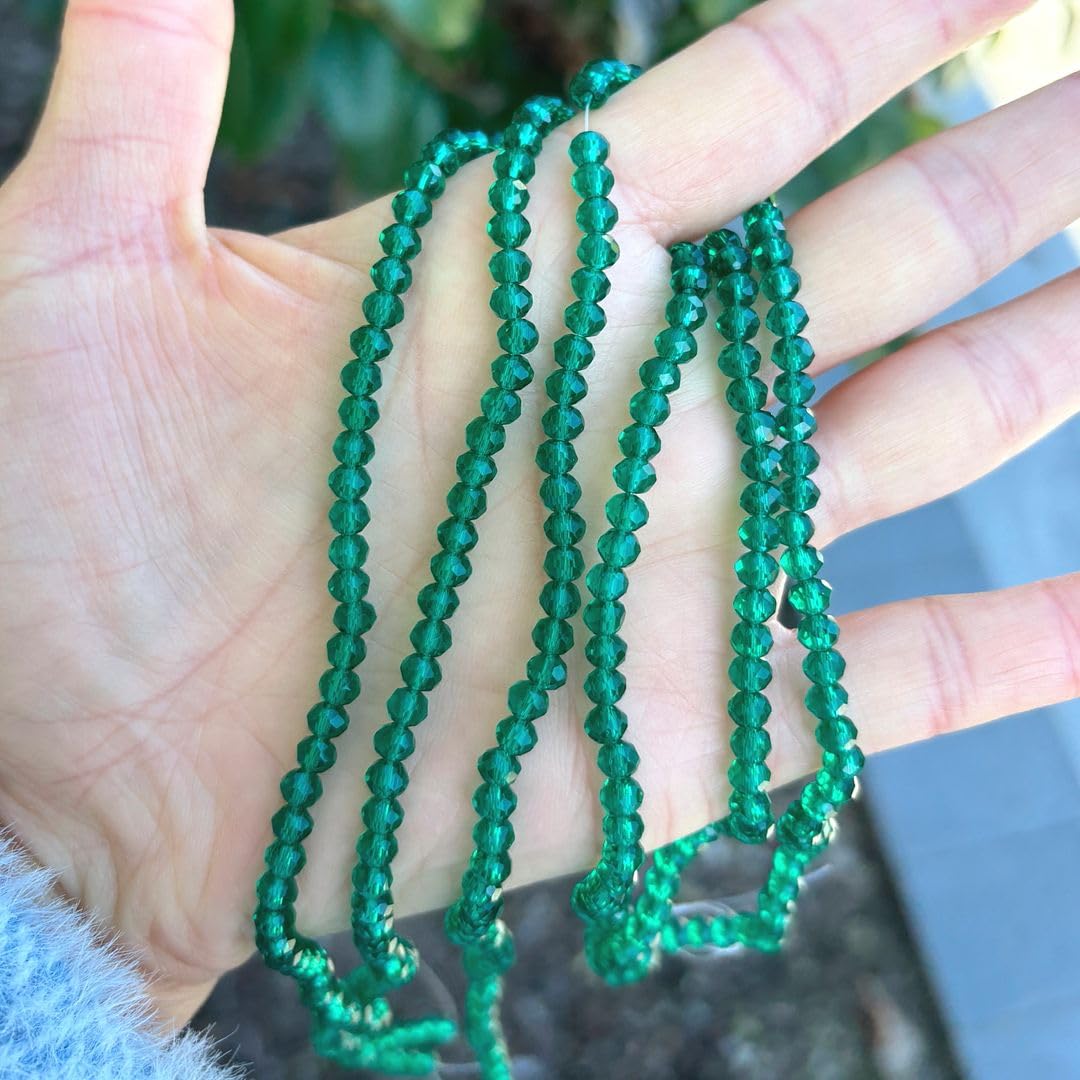 500pcs Czech Faceted Rondelle Crystal Glass Loose Beads 4mm Small Tiny Spacer Bulk Emerald Green for DIY Craft Jewelry Making CCR424