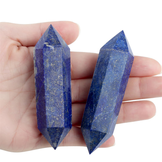 YATOJUZI 3.5" Lapis Lazuli Healing Crystals Wand Natural Crystals and Healing Stones Large Hexagonal Lapis Lazuli Crystal Points for Meditation Divination Reiki Energy Balancing 1PCS