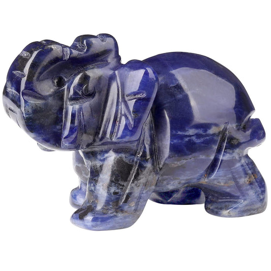 YATOJUZI 2" Blue Solidate Elephant Decor Cute Polished Natural Stone Hand Carved Pink Healing Crystal Sculpture Statue Figurines Gemstone Hippie Home Room Office Desk Decoration Gifts for Women Men