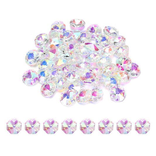 uxcell 50Pcs 1 Hole Crystal Octagon Beads, 14mm K9 Glass Hanging Chandelier Beads Prisms Parts for Crystal Chandeliers Lamp Hanging Pendant Jewelry DIY Craft, AB Color