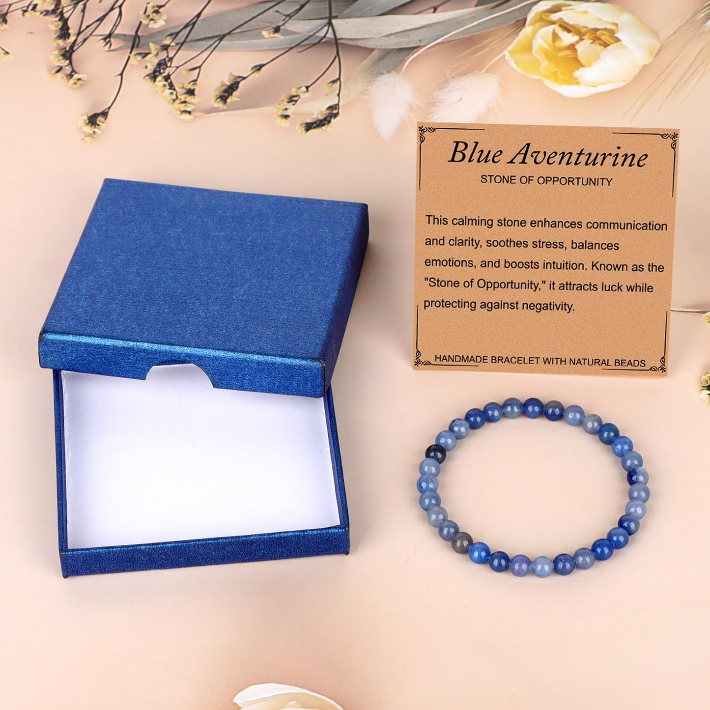 LPBeads Handmade Natural Gemstone Stretch Elastic 6mm Blue Aventurine Bracelet Healing Crystal Round Stone Beads Jewelry Gifts for Women Men
