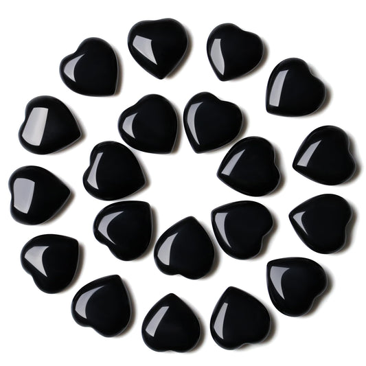 YATOJUZI 20PCS Black Obsidian Heart Healing Crystals Natural Black Obsidian Crystal Set Black Love Stones Polished Stone Bulk Wholesale Mini Pocket Gemstones Reiki Energy Gifts for Women
