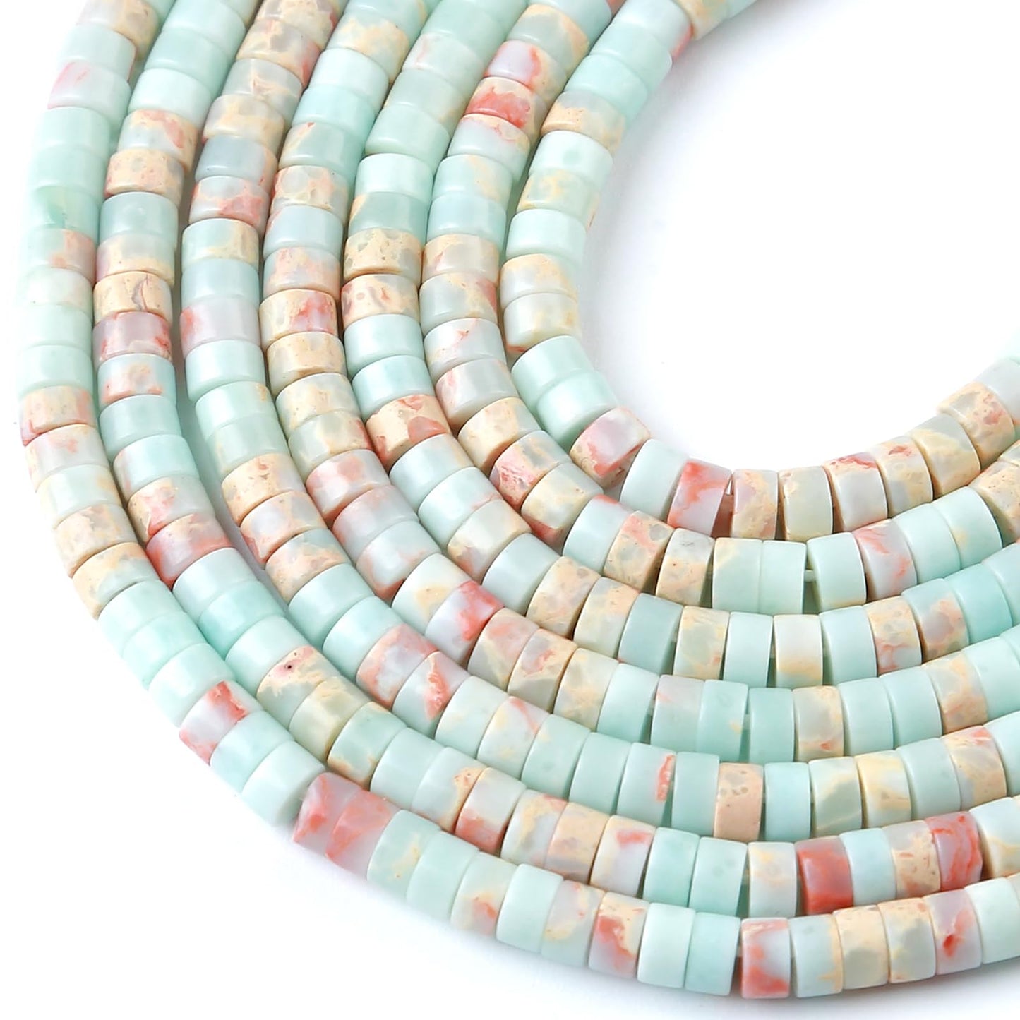 2x4MM 150PCS Blue Sea Sediment Impression Jade Tube Cylinder Rondelle Abacus Disk Spacer Loose Beads for Jewelry Making