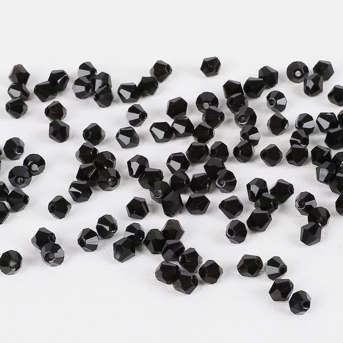 Laopottbeads 1100pcs Black 4mm Bicone Crystal Beads for Jewelry Making – Small Faceted Glass Beads for Bracelets, Earrings, Loc Sprinkles, DIY Crafts