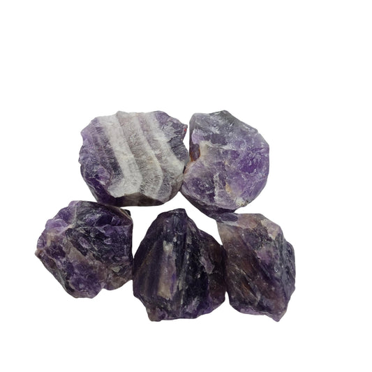 Karma Gems 5 Pcs Rough Amethyst Crystals - Raw Tumbling Rocks and Collections for Kids - Cool Agate Crystal and Healing Stones - Natural Energy Chakra Healing Gemstones - Meditation and Reiki Stones