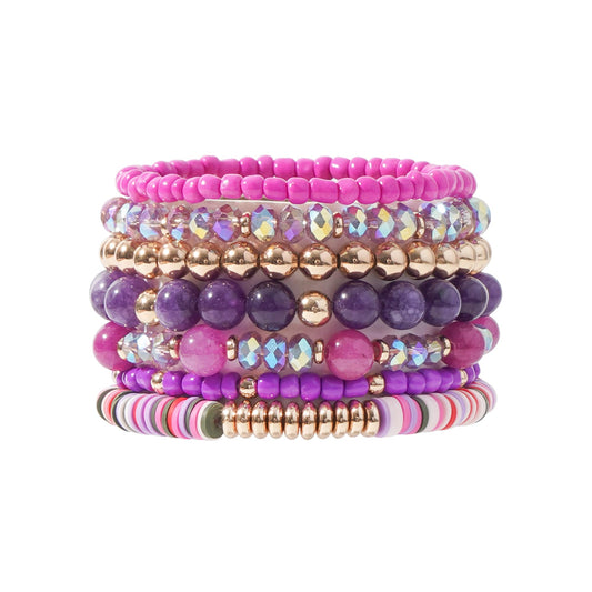 GOOJIDS Surfer Heishi Clay Bead Bracelets for Women Bohemian Stackable Gold Plated Beaded Stretch Bracelets Elastic Layering Friendship Bracelets Set Boho Jewelry