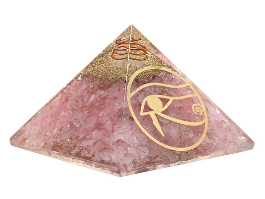 Amazing Gemstone Large Rose Quartz Orgone Pyramid Crystal, Eye of Horus Orgonite Pyramid - Positive Energy Healing