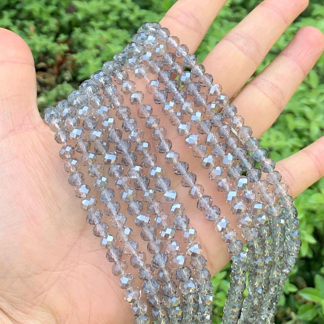 1000pcs Czech Faceted Rondelle Crystal Glass Loose Beads 6mm Spacer Bulk Silver Champagne for DIY Craft Jewelry Making CCR629
