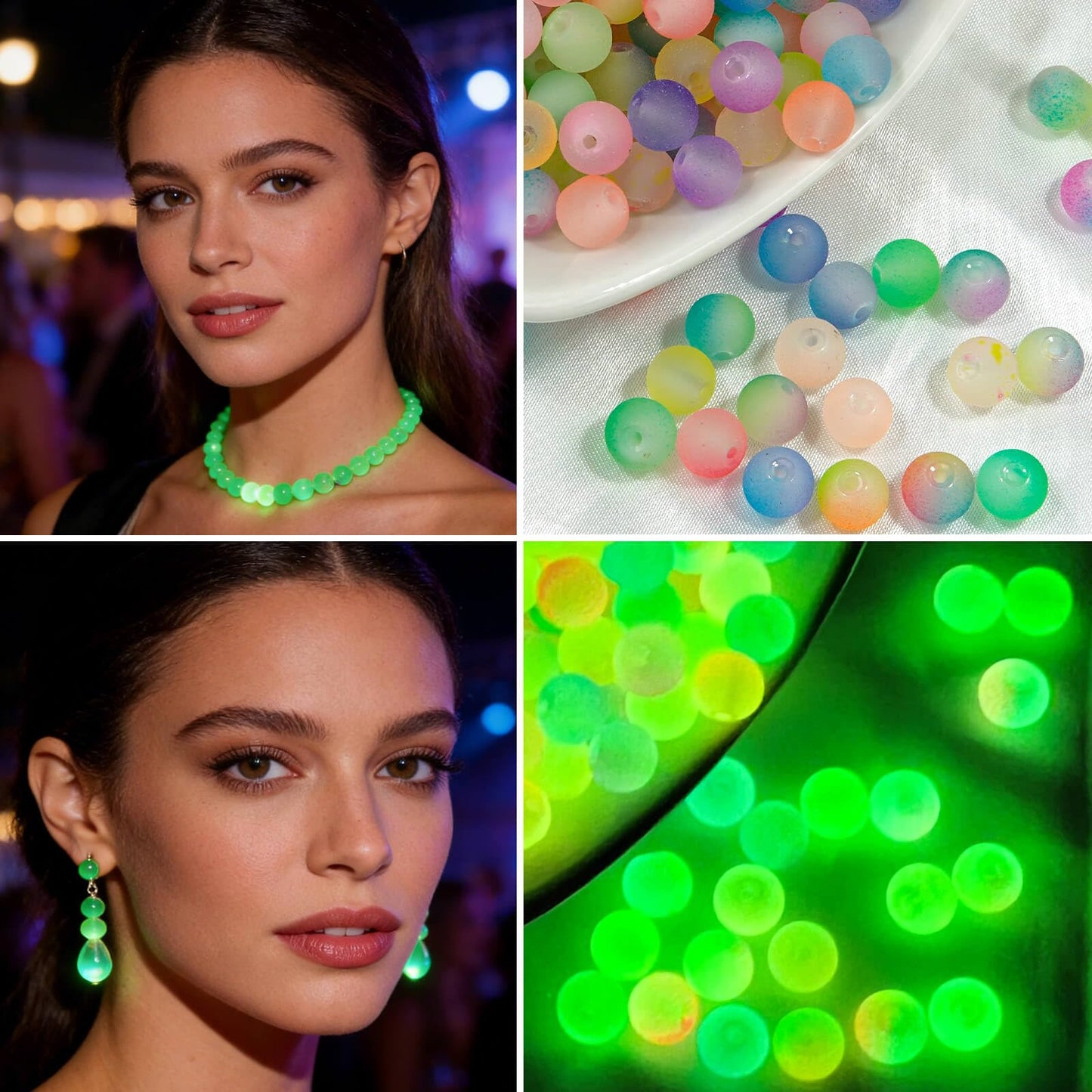 JHYlilia Glow in The Dark Glass Beads for Jewelry Making, 600Pcs 8MM 24 Grids Crystal Gemstone Beads Round Spacer DIY Craft Beads for Bracelet Necklace Earrings Phone Lanyard Wedding Decor