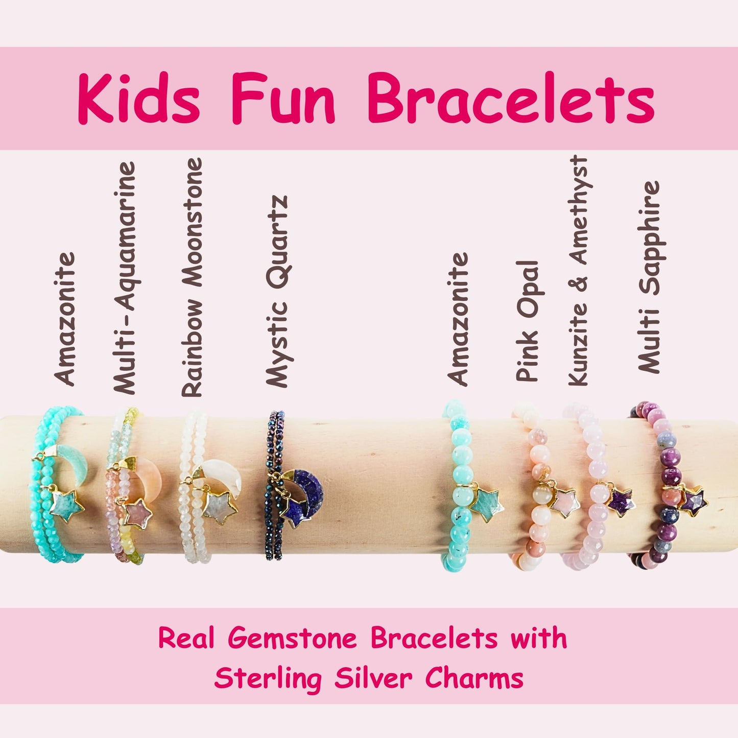 Amazonite Bracelet Party Favor for Girls, Toddler Bracelet with Certified 925 Sterling Silver 18K Gold Vermeil Amazonite Crystal Star Charm, Natural Non-Toxic Organic Gift