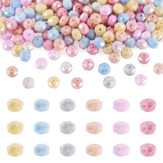 Elecrelive 180Pcs Rondelle Faceted Glass Beads 6 Colors Assorted Crystal Loose Beads for Bracelet Necklace Jewelry DIY Crafts Supplies