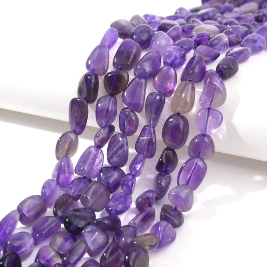 jodaying 6-8mm Natural Purple Amethyst Nuggets Oval Free Tumbled Pebble Semi Precious Gemstone Loose Stone Beads Approx 15.5 inch for DIY Jewelry Making