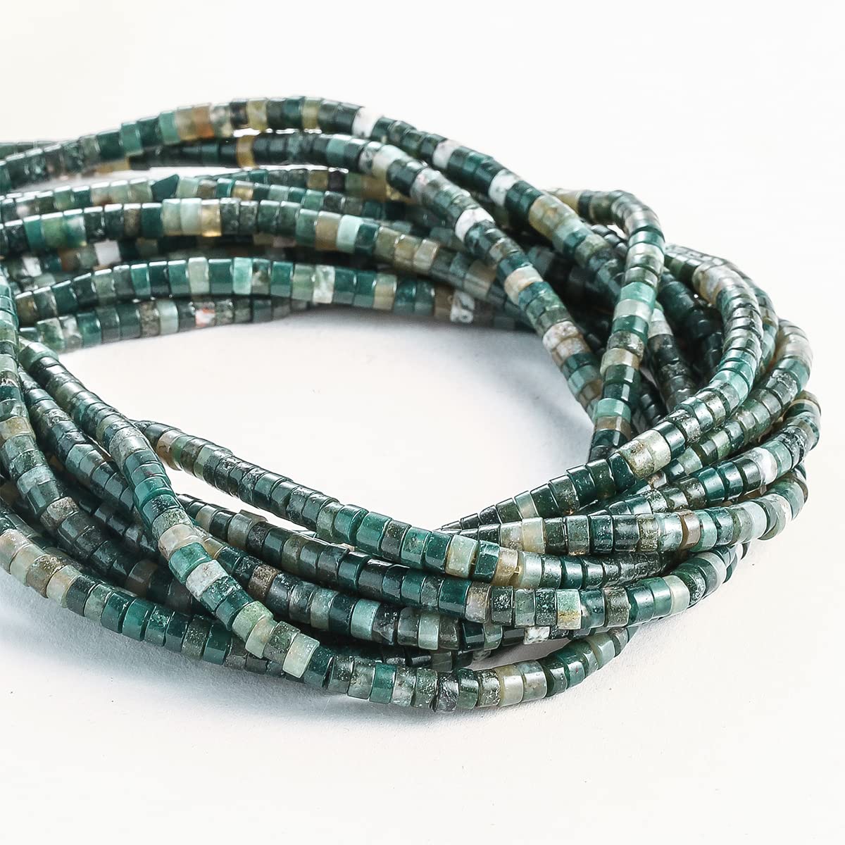Natural Moss Agate Stone Spacer Beads 4x2mm 38cm/str Flat Round Loose Semi Gemstone Caps for Making Bracelets Necklace