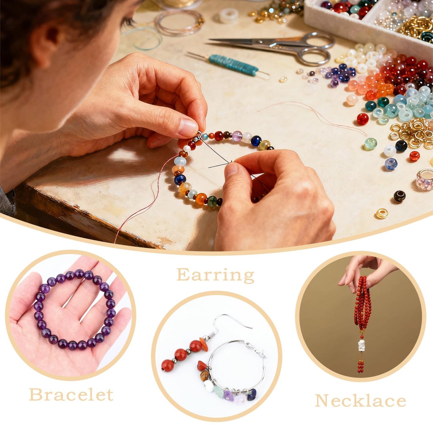 CMBYN Natural Stone Beads Round Genuine Real Stone Beading Strand Loose Gemstones DIY Smooth Bead for Bracelet Necklace Earrings Jewelry Making (Howlite, 8mm 45 Pieces)