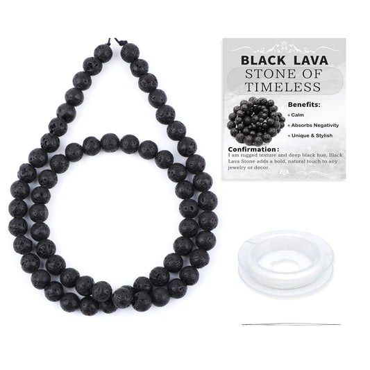 CMBYN Natural Stone Beads Round Genuine Real Stone Beading Strand Loose Gemstones DIY Smooth Bead for Bracelet Necklace Earrings Jewelry Making (Black Lava, 6mm 60 Pieces)