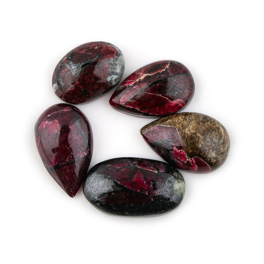 CRYSTALINES 5pcs, Natural Eudialyte Gemstone, Wholesale Polished Crystals, Bulk Flatback Cabochon, DIY Jewelry Making, Loose Stone Supplies, Wire Wrapping, Giftgiving, Gem Collection