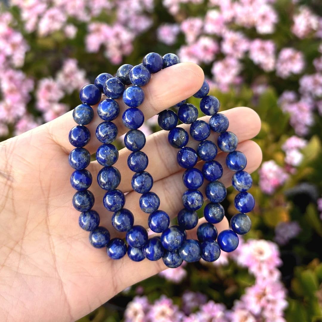 Adabele Real Natural Blue Lapis Lazuli Gemstone Beaded Bracelet 7.5 inch Stretch Chakra Healing Crystal Stone Jewelry Women Mom Gift GB8-B20
