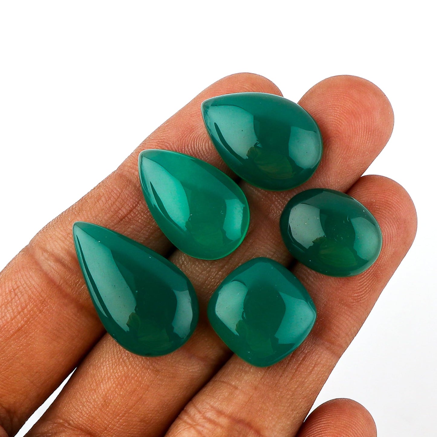 CRYSTALINES 5pcs Wholesale Cabochon, Natural Green Onyx Gemstones, Healing Crystals, Polished Stones, DIY Craft, Bulk Loose Supply, Jewelry Making, Gem Collection, Worry Stone