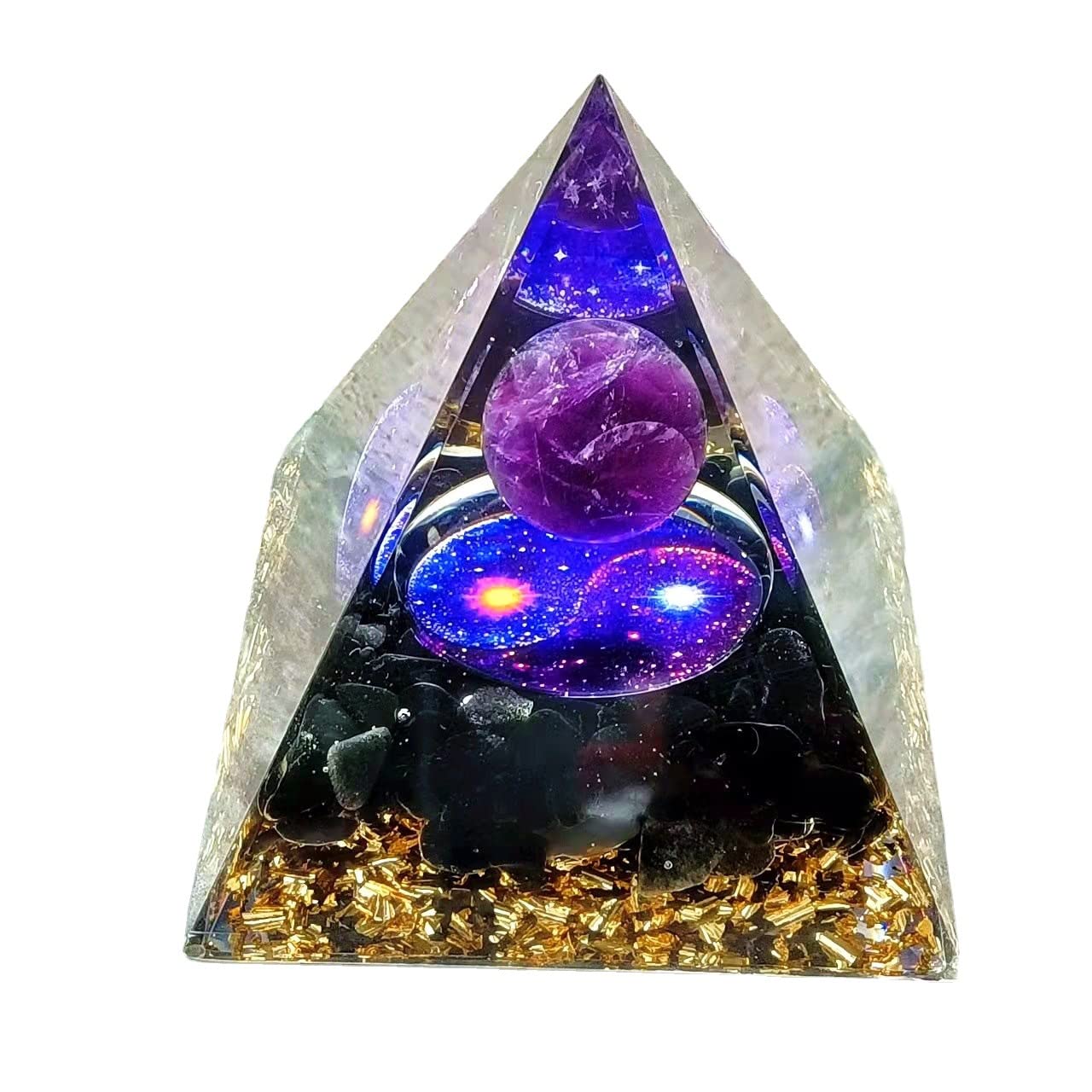 ycyingcheng Moonstone Crystal Orgone Pyramid Ogan Crystal Energy Tower, Nature Reiki Chakra Crushed Stone Jewelry, Crystal Pyramid for Home Decor (Taichi Starry Sky)