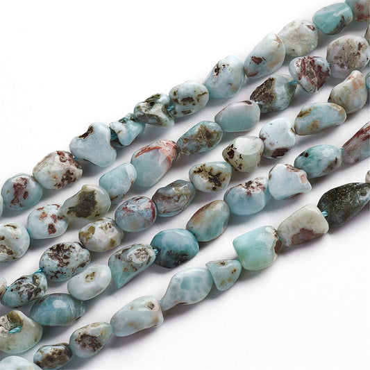 Fashewelry 48Pcs Irregular Natural Larimar Beads Nugget Tumbled Chakra Gemstone Beads Crystal Healing Drilled Loose Beads 6.5~9.5x5.5-7.5mm for Earring Bracelet Necklace Jewelry Making