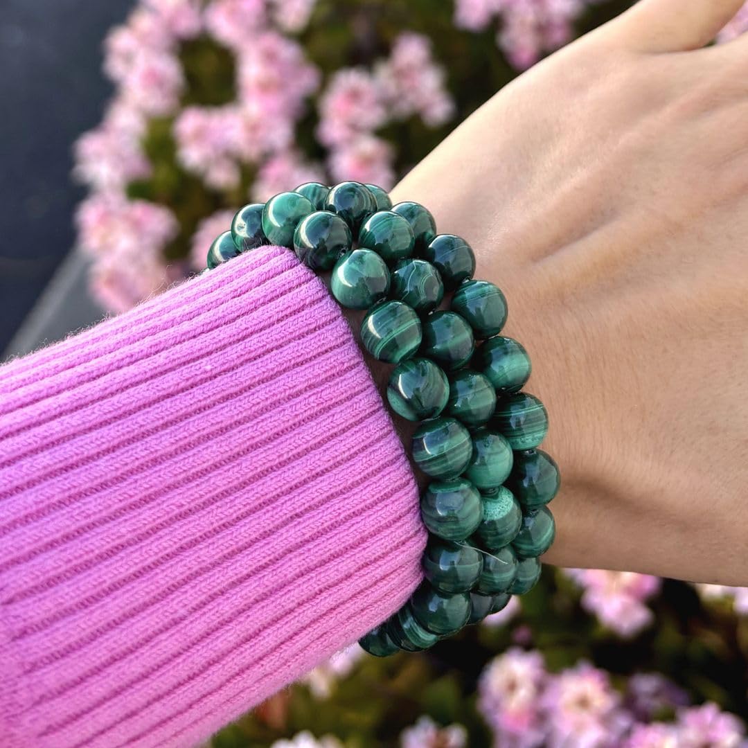 Adabele Real Natural Green Malachite Bracelet Gemstone Beaded Bracelet 8.5 inch Stretch Chakra Healing Crystal Stone Jewelry Women Mom Gift GB8-D11