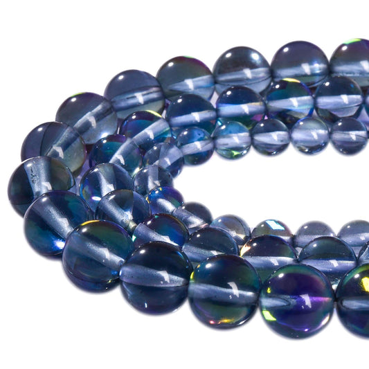 Asingeloo 60PCS 6mm Gray Angel Aura Round Gemstones Polished Mermaid Aura Moonstone Bead Smooth Stone Loose Beads Crystal Quartz for DIY Jewelry Making 1 Strand 15”