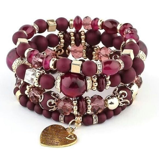 Stackable Beaded Bracelets for Women Retro Tassel Multi-Layer Mixed Color Beaded Bracelet Bangles Set Gemstone Woven Female Jewelry Bracelet, Acrylic, no gem type