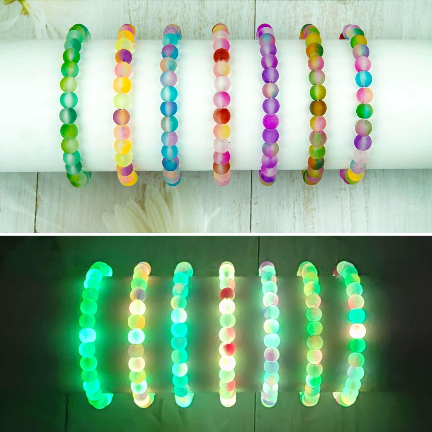JHYlilia Glow in The Dark Glass Beads for Jewelry Making, 1600Pcs 6MM 24 Grids Crystal Gemstone Beads Round Spacer DIY Craft Bead for Bracelet Necklace Earrings Phone Lanyard Wedding Decor