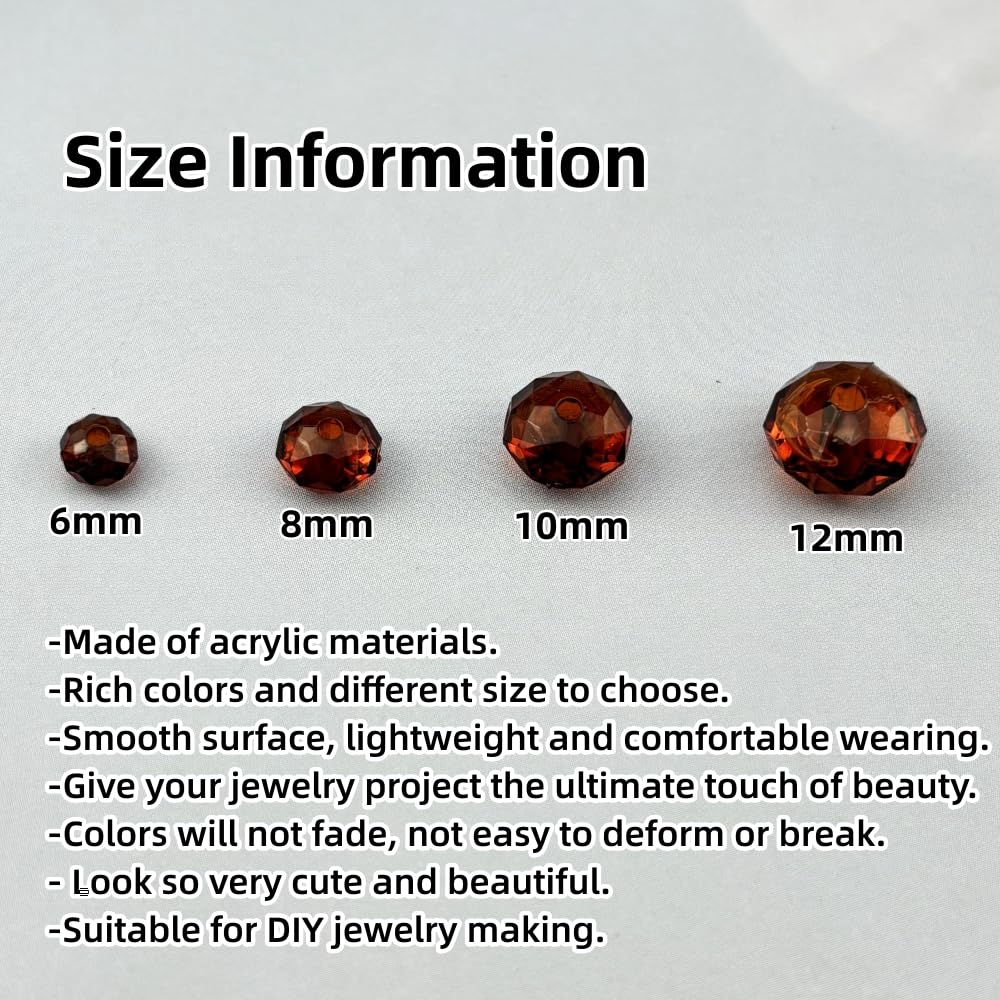 YHYPOCI 200pcs 10mm Acrylic Crystal Beads, Faceted Rondelle Acrylic Spacer Beads for Wind Chimes Bracelet Necklace Earring Keychain Jewelry Making DIY Crafts(Dark Coffee)