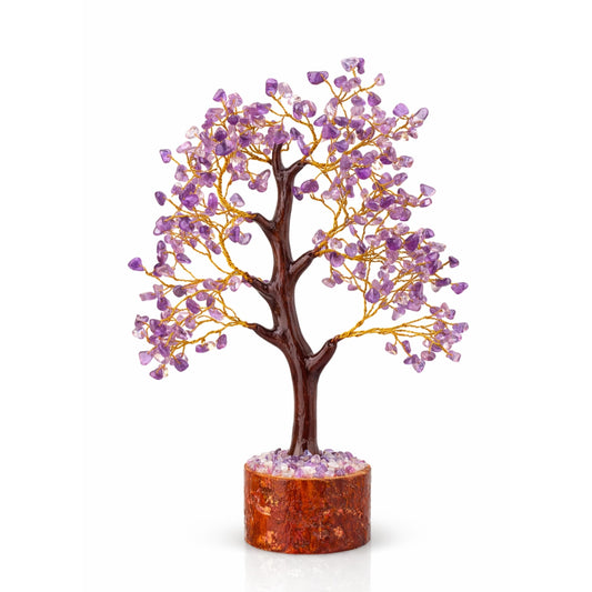Amethyst Decorative Tree with Stone Chips, Handcrafted Wire Tree for Home Décor, Desk Display, Office Accent and Gifting