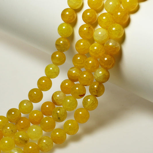 MJDCB Natural Stone Beads 8mm 43pcs Yellow Dragon Vein Agate Loose Gemstone Bead Charms for Jewelry Making Bracelet Necklace Earring Pendant
