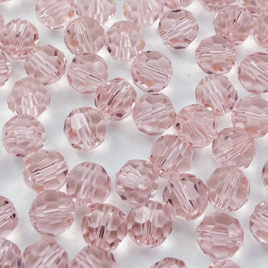 YUEXIGO 100pcs 8mm Round Crystal Glass Beads for Jewelry Making, Faceted Crystal Glass Spacer Beads for Bracelet Earring Necklace DIY Craft(Light Pink)
