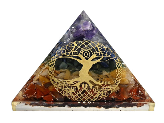 Amazing Gemstone Large Orgone Pyramid | Natural Chakra Pyramid Crystal | Tree of Life Orgonite Pyramid | Organ Pyramids Positive Energy Healing