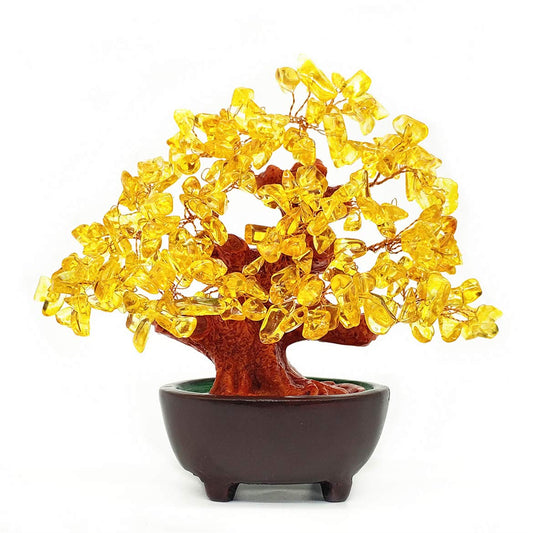 Colorsheng 7 Inch Quartz Crystal Money Tree Bonsai Feng Shui Gem Decoration for Wealth and Luck (Yellow)