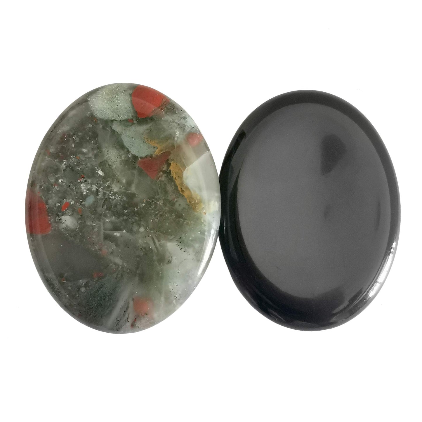 Loveliome Black Obsidian and Africa Bloodstone Thumb Worry Stone, Stress Relax Healing Reiki Crystal Pocket Palm Stones,Pack of 2