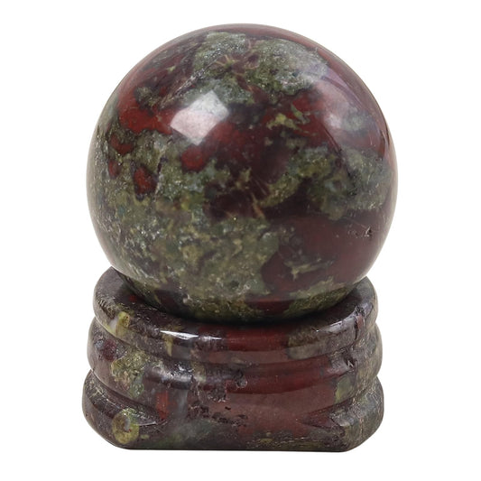 Casaper Natural Dragon Bloodstone Ball with Stone Stand, Healing Crystal Sphere for Home Fengshui Yoga Meditation, Reiki Energy Balancing 1.18”(30mm)