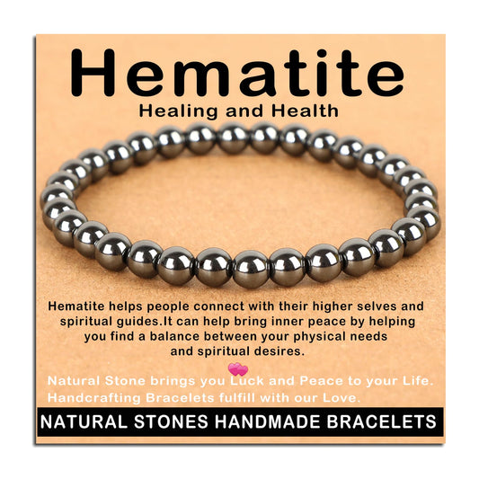 AD Beads Handmade Gemstone Stretch Elastic Bracelet Crystal Healing Reiki Nature's Beauty and Spiritual Essence Unisex (6mm, Hematite (Healing and Health))