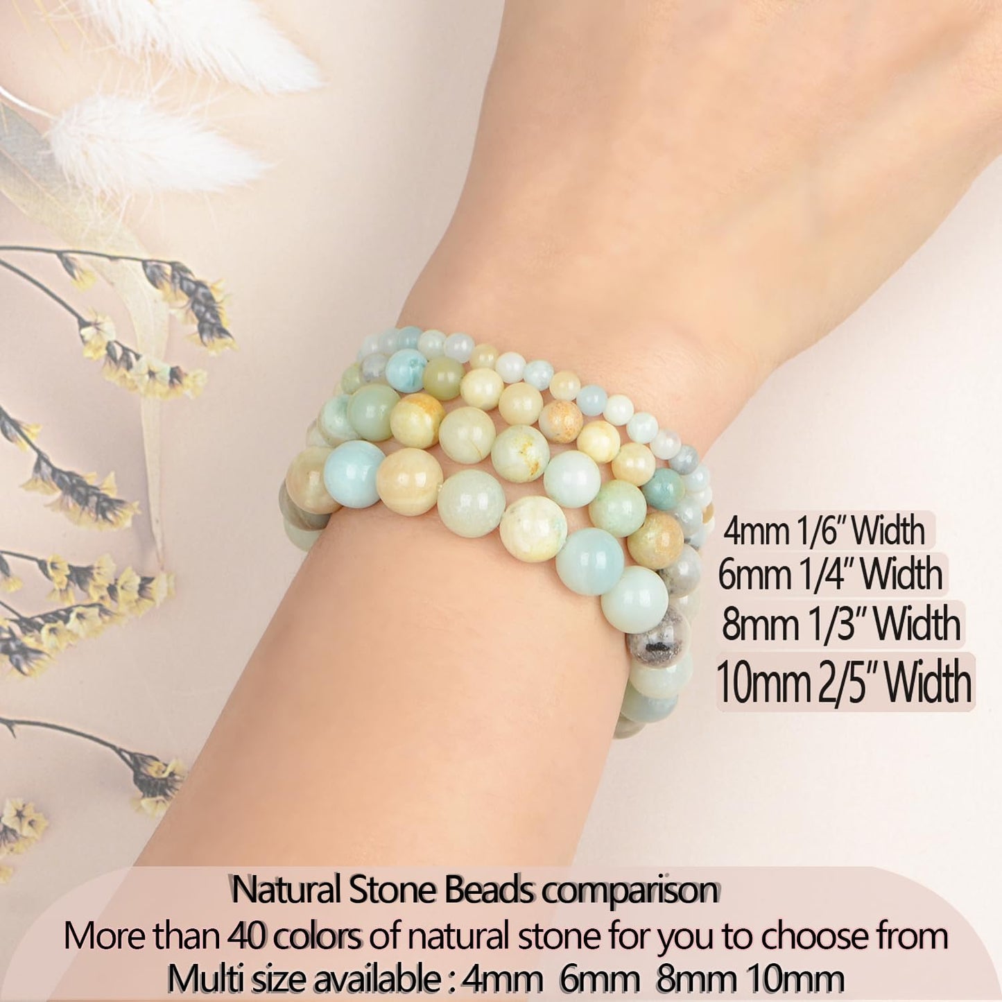 LPBeads Handmade Natural Gemstone Stretch Elastic 10mm Mulitcolor Amazonite Bracelet Healing Crystal Round Stone Beads Jewelry Gifts for Women Men