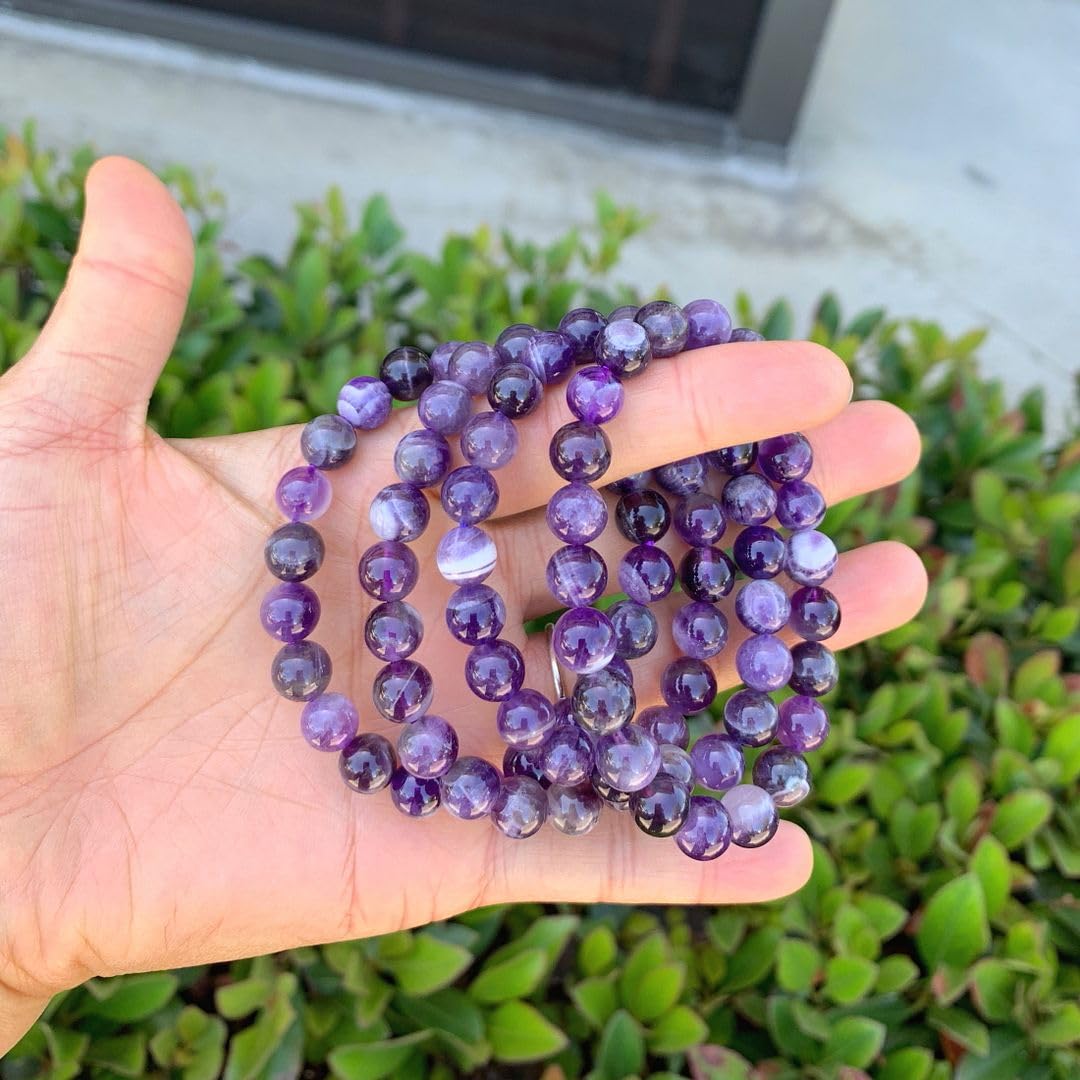 Adabele Real Natural Purple Amethyst Bracelet 8.5 inch Stretch Gemstone Beaded Bracelet Chakra Healing Crystal Stone Jewelry Women Mom Gift (Unisex) GB8-D16