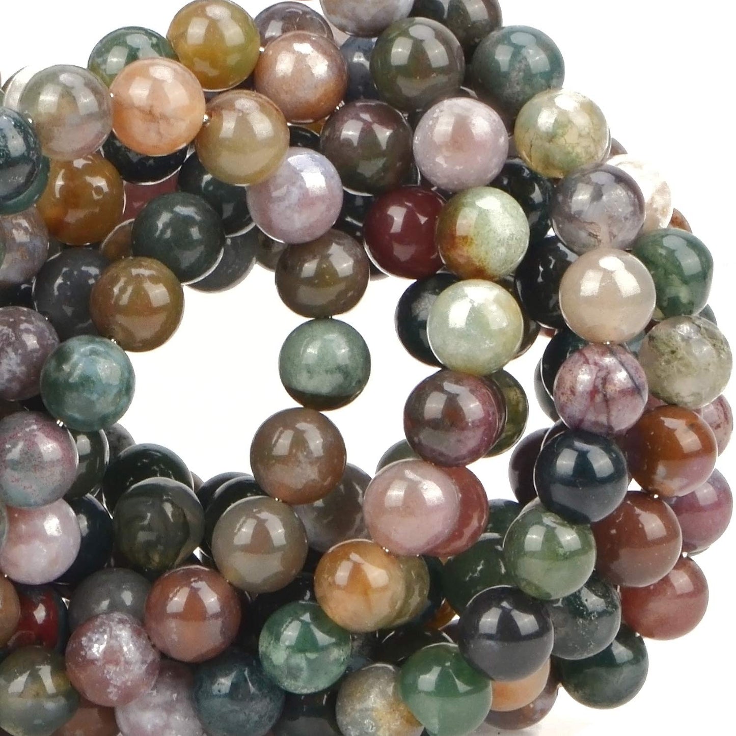 80Pcs Natural Crystal Beads Stone Gemstone Round Loose Energy Healing Beads with Free Crystal Stretch Cord for Jewelry Making (Indian Agate, 10mm)