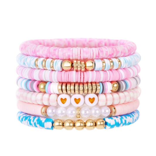 YEOSMINE Boho Heishi Clay Beaded Stretch Bracelets Stack For Women, Preppy Teens Friendship Gold Bracelets Cute Beach Surfer Accessories Bulk Set Trendy Fashion Jewelry