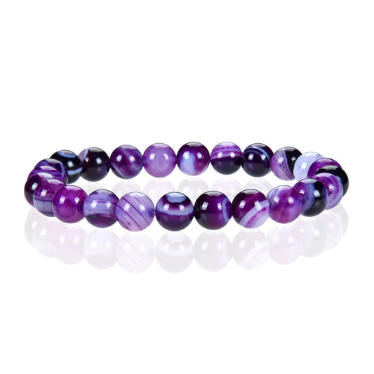 Cherry Tree Collection Lace Agate Purple Beaded Bracelet – Genuine 8mm Gemstone Stretch Bracelet for Men & Women – Handmade Crystal Bracelet - (Lace Agate Purple - M)