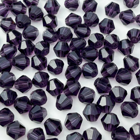 YUEXIGO 100pcs 8mm Bicone Glass Crystal Beads for Jewelry Making, Faceted Bicone Glass Spacer Beads for Bracelet Earring Necklace DIY Craft(Violet)