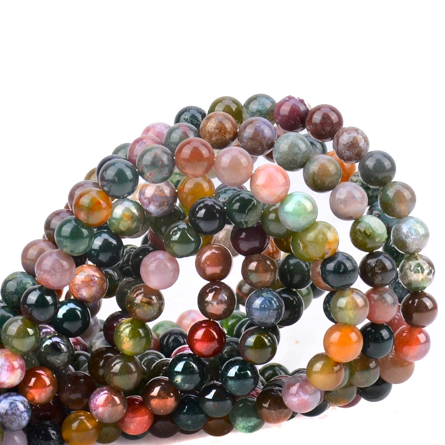 80Pcs Natural Crystal Beads Stone Gemstone Round Loose Energy Healing Beads with Free Crystal Stretch Cord for Jewelry Making (Indian Agate, 10mm)