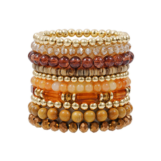 GOOJIDS Surfer Heishi Clay Bead Bracelets for Women Bohemian Stackable Gold Plated Beaded Stretch Bracelets Elastic Layering Friendship Bracelets Set Boho Jewelry