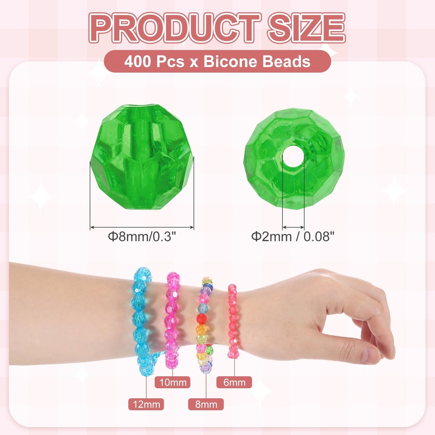 MECCANIXITY 400pcs Czech Faceted Bicone Beads 8mm Glass Spacer Bead Bulk for Jewelry Making & DIY Craft, New Green