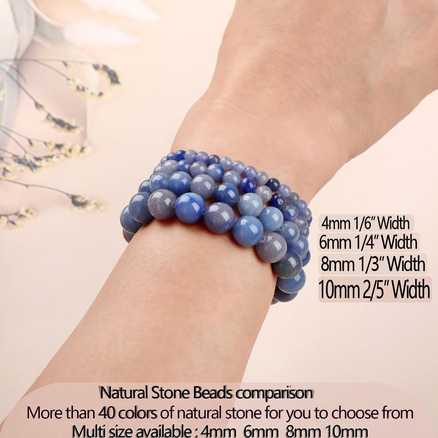 LPBeads Handmade Natural Gemstone Stretch Elastic 6mm Blue Aventurine Bracelet Healing Crystal Round Stone Beads Jewelry Gifts for Women Men