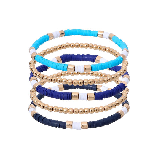 GOOJIDS Surfer Heishi Clay Bead Bracelets for Women Bohemian Stackable Gold Plated Beaded Stretch Bracelets Elastic Layering Friendship Bracelets Set Boho Jewelry