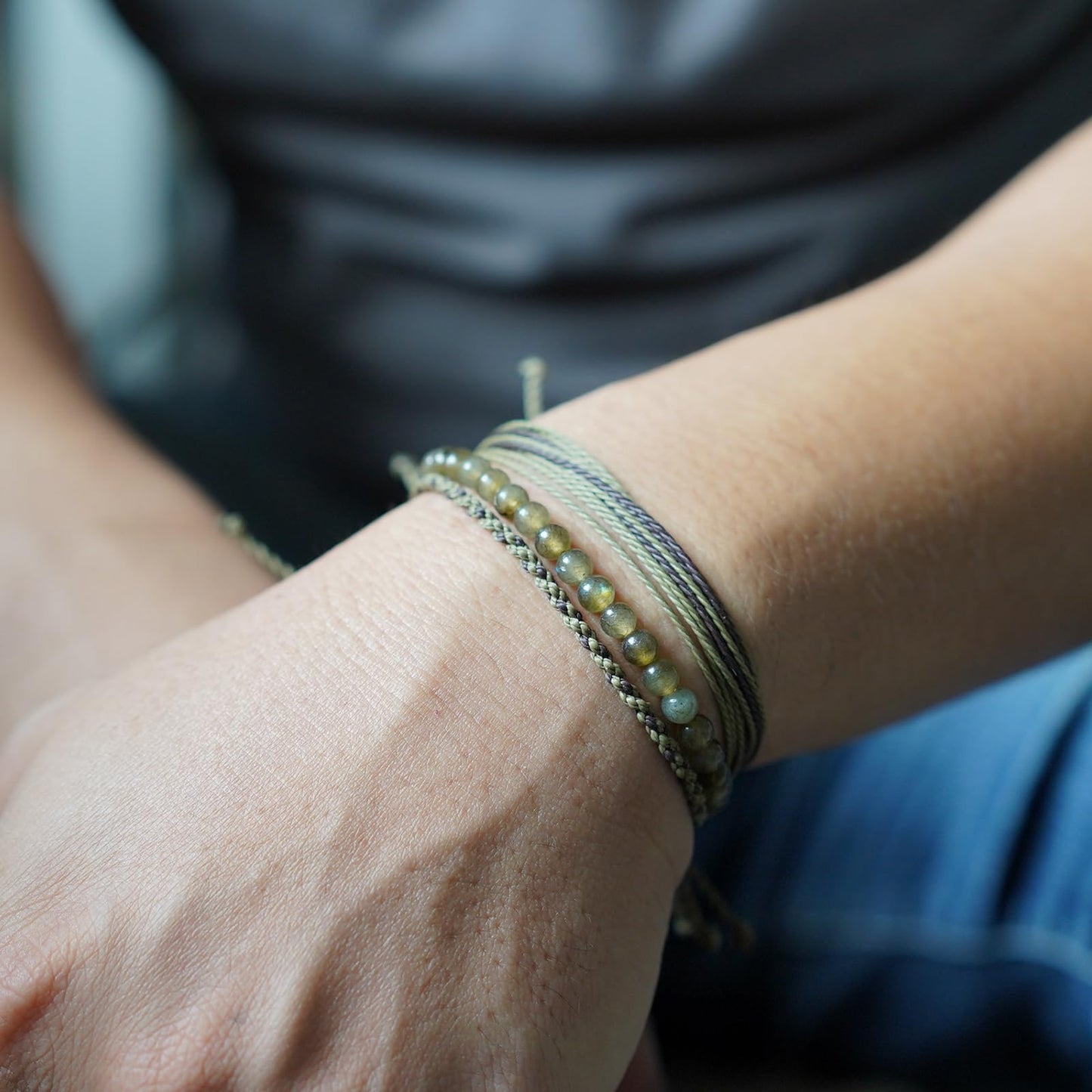 Handmade Natural Stone Beaded Healing Bracelet Gift for Men Adjustable Rope String Bracelet (Green Labradorite, Adjustable)